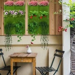 Sac à Plantes Mural,12 Pochettes  Sac De Plantation Suspendus Sac à Fleurs Vertical En Feutre Avec 6 Crochets Pour Jardin Balcon Décoration Intérieur Extérieur Vert -Outsunny Eda Magasin 88802260 3