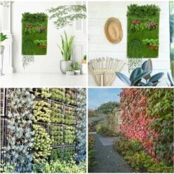 Sac à Plantes Mural,12 Pochettes  Sac De Plantation Suspendus Sac à Fleurs Vertical En Feutre Avec 6 Crochets Pour Jardin Balcon Décoration Intérieur Extérieur Vert -Outsunny Eda Magasin 88802260 4