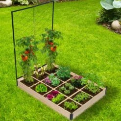 Carré Potager Avec Treillis 12 Compartiments 115 X 80 CM En Bois -Outsunny Eda Magasin 89262706 3