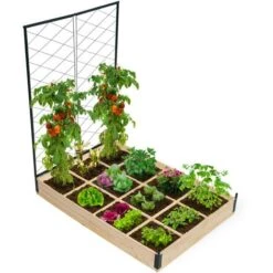 Carré Potager Avec Treillis 12 Compartiments 115 X 80 CM En Bois -Outsunny Eda Magasin 89262706 4