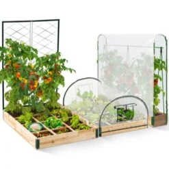 Kit Complet 3 Bacs Modulables Carrés Potager Et Serre à Tomates + Treillis + Housse