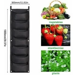 Lot De 2 Sacs De Jardinière à Suspendre, 7 Poches Pour Jardinière Murale Verticale, Sacs De Plantation Suspendus Pour Intérieur, Extérieur, Jardinage, Pot De Fleur Vert Vertical (noir), -Outsunny Eda Magasin 89329511 2
