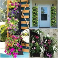 Lot De 2 Sacs De Jardinière à Suspendre, 7 Poches Pour Jardinière Murale Verticale, Sacs De Plantation Suspendus Pour Intérieur, Extérieur, Jardinage, Pot De Fleur Vert Vertical (noir), -Outsunny Eda Magasin 89329511 3