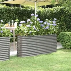 Jardinière De Jardin Acier Enduit De Poudre 152x40x68 Cm Gris