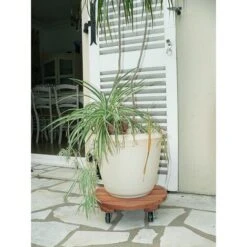 Nortene Support à Roulettes Bois Rond Flora Roll Lasure - 50 Cm -Outsunny Eda Magasin 9026059 4
