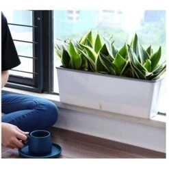 Super Grand Planteur De Fleurs En Plastique Forme Rectangulaire Pots Absorbant L'eau Style Nordique Intérieur Pot De Fleur à Arrosage Automatique 01en Tant Que Pic -Outsunny Eda Magasin 90290050 4