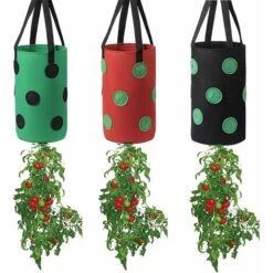 Lot De 3 Sacs De Plantation à Suspendre Pour Tomates, Fraises Et Légumes Multicolores à L'envers Avec 12 Trous De Culture Et Poignée, Sac De Suspension Pour Tomates, Piments, Maison, Jardin