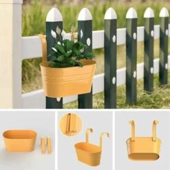 LITZEE Pot De Fleurs Pots De Fleurs à Suspendre En Métal,Crochet Amovible, Jardinière De Balcon Ou De Jardin 27x 21 X 14,5 Cm Jaune -Outsunny Eda Magasin 90785611 4