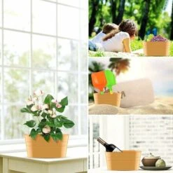 LITZEE Pot De Fleurs Pots De Fleurs à Suspendre En Métal,Crochet Amovible, Jardinière De Balcon Ou De Jardin 27x 21 X 14,5 Cm Jaune -Outsunny Eda Magasin 90785611 5