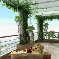 4 PCS Pot Suspendu Plante,Porte Plantes Int��rieur Ou Ext��rieur Suspension Plante Macram�� Cintre D��coration Du Jardin Avec 4 Jambes En Corde -Outsunny Eda Magasin 90825914 5