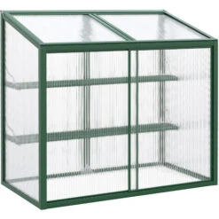 OUTSUNNY Mini Serre De Jardin 3 Niveaux Dim. 110L X 60l X 98H Cm Double Porte Toit Ouvrant Alu. Vert Polycarbonate