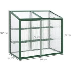 OUTSUNNY Mini Serre De Jardin 3 Niveaux Dim. 110L X 60l X 98H Cm Double Porte Toit Ouvrant Alu. Vert Polycarbonate -Outsunny Eda Magasin 91064998 3
