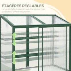 OUTSUNNY Mini Serre De Jardin 3 Niveaux Dim. 110L X 60l X 98H Cm Double Porte Toit Ouvrant Alu. Vert Polycarbonate -Outsunny Eda Magasin 91064998 4