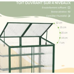 OUTSUNNY Mini Serre De Jardin 3 Niveaux Dim. 110L X 60l X 98H Cm Double Porte Toit Ouvrant Alu. Vert Polycarbonate -Outsunny Eda Magasin 91064998 5