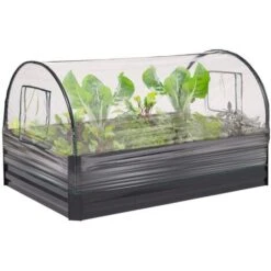 Carré Potager En Métal Avec Housse Châssis Rectangulaire 115x80 CM Gris Anthracite