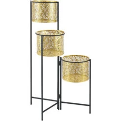 Nova Ensemble De Titulaires De 3 Ans Avec Design élégant Avec Des Pots De Colonne En Or Et Un Cadre Noir -Outsunny Eda Magasin 94571483 4