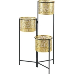 Nova Ensemble De Titulaires De 3 Ans Avec Design élégant Avec Des Pots De Colonne En Or Et Un Cadre Noir -Outsunny Eda Magasin 94571483 5