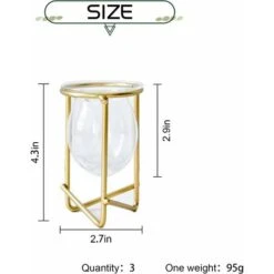 Porte-plantes Aériennes Décor En Métal Doré Pour La Maison Ensemble De 3 Mini-jardinières Géométriques Terrariums Vase En Verre Tillandsia Présentoirs Pour Femmes Vases Hydroponiques Pour Bureau (plan -Outsunny Eda Magasin 94653625 2