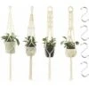 Suspension Plantes Macramé, 4 Pièces Macramé Panier De Supports De Plantes Avec 4 Crochets De Suspension, Tissés à Main Fleurs En Macramé Plant Hangers Pour Jardin Décor Intérieur Extérieur