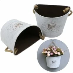 Pot De Fleurs Suspendu Jardinières - Demi-Cercle Galvanisé Vase Mural Pots Intérieur Et ExtéRieur Mur Décoration Suspendue Pour Ferme Cour Jardin Succulentes D'herbes, 2 Ensembles -Outsunny Eda Magasin 95204894 4