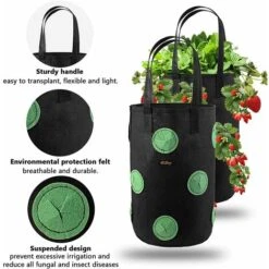 2pcs Sac De Plantation Pour Fraise, Sacs De Culture à Fraises Suspendu Jardin Avec 13 Trous, Sac De Plantation Pour Fraises, Herbes, Tomates - 3 Gallons (2pcs - Noir) -Outsunny Eda Magasin 95793638 3