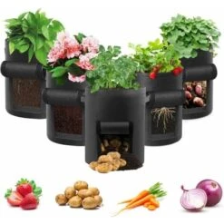 Sac De Culture De Pommes De Terre, Lot De 5 Sacs De Culture De Légumes De 10 Gallons Sac De Culture De Jardin Respirant Pour Planter Des Pots En Tissu De Tomate Avec Poignées De Sangle Et Rabat D'accè