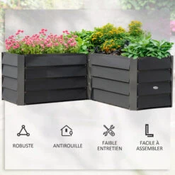OUTSUNNY Carré Potager De Jardin Jardinière D'angle Sans Fond - 115L X 115l X 44H Cm - Acier Galvanisé Gris Foncé -Outsunny Eda Magasin 95848303 5