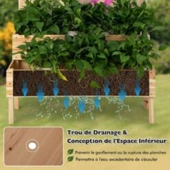 COSTWAY Jardinière 2 Niveaux Avec Treillis En Bois De Sapin Avec Trou De Drainage, Bac à Fleurs Pour Plante Grimpante, Lit De Jardin Résistance Aux Intempéries 109 X 62 X 135 Cm -Outsunny Eda Magasin 95979985 3