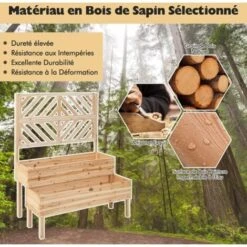 COSTWAY Jardinière 2 Niveaux Avec Treillis En Bois De Sapin Avec Trou De Drainage, Bac à Fleurs Pour Plante Grimpante, Lit De Jardin Résistance Aux Intempéries 109 X 62 X 135 Cm -Outsunny Eda Magasin 95979985 4