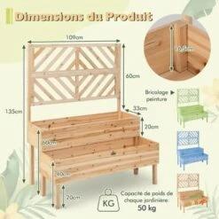 COSTWAY Jardinière 2 Niveaux Avec Treillis En Bois De Sapin Avec Trou De Drainage, Bac à Fleurs Pour Plante Grimpante, Lit De Jardin Résistance Aux Intempéries 109 X 62 X 135 Cm -Outsunny Eda Magasin 95979985 5