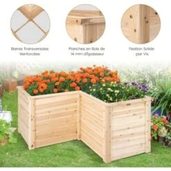 COSTWAY Carré Potager Jardinière En Bois De Sapin Base Ouverte En L, Jardinière Surélevée Pour Légumes Fruits, Pour Jardin Cour Pelouse, 120 X 120 X 62 Cm -Outsunny Eda Magasin 95979997 4