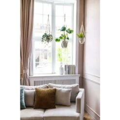 Panier De Jardinière Suspendu Intérieur En Dentelle Avec Perles En Bois Support De Jardinière Décoratif Sans Pompon-2 Pièces -Outsunny Eda Magasin 96642890 5