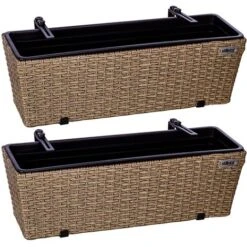 STILISTA Set De 2 Bacs à Fleurs En Poly Rotin 60 X 16 X 19 Cm, Y Compris Suspension Réglable Et Insert Amovible En Plastique, En 4 Couleurs Différentes, Crème