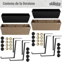 STILISTA Set De 2 Bacs à Fleurs En Poly Rotin 60 X 16 X 19 Cm, Y Compris Suspension Réglable Et Insert Amovible En Plastique, En 4 Couleurs Différentes, Crème -Outsunny Eda Magasin 96809443 3