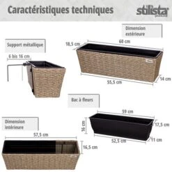 STILISTA Set De 2 Bacs à Fleurs En Poly Rotin 60 X 16 X 19 Cm, Y Compris Suspension Réglable Et Insert Amovible En Plastique, En 4 Couleurs Différentes, Crème -Outsunny Eda Magasin 96809443 4