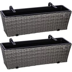 STILISTA Set De 2 Bacs à Fleurs En Poly Rotin 60 X 16 X 19 Cm, Y Compris Suspension Réglable Et Insert Amovible En Plastique, En 4 Couleurs Différentes, Gris