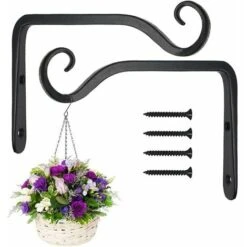 Paquet De 2 Crochets De Suspension Muraux Noirs, Supports De Panier Suspendu En Fer Forge En Metal, Support De Panier Suspendu Pour Mangeoires A Oiseaux/plantes/lanternes/carillons Eoliens (avec Vis)
