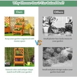 RELAX4LIFE 2 En 1 Jardinière Surélevée Avec Treillis à 2 Niveaux, 2 Bac à Fleurs En Bois Massif, Pour Plantes Grimpantes, Herbes, Légumes, Fleurs, Pour Cour, Jardin, Patio, 45X45X80,5CM -Outsunny Eda Magasin 96952252 3