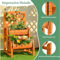 RELAX4LIFE 2 En 1 Jardinière Surélevée Avec Treillis à 2 Niveaux, 2 Bac à Fleurs En Bois Massif, Pour Plantes Grimpantes, Herbes, Légumes, Fleurs, Pour Cour, Jardin, Patio, 45X45X80,5CM -Outsunny Eda Magasin 96952252 5