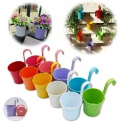 Lot De 10 Pots De Fleurs à Suspendre En Métal Avec Trou De Drainage Crochet Amovible Assortiment De Couleurs,Dolaso
