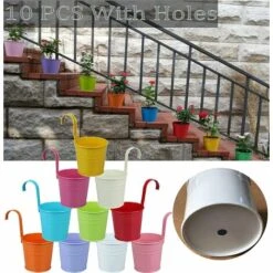 Lot De 10 Pots De Fleurs à Suspendre En Métal Avec Trou De Drainage Crochet Amovible Assortiment De Couleurs,Dolaso -Outsunny Eda Magasin 97116919 5