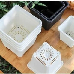 5pcs Nouveau Pot De Fleur Carré Pot De Sedum En Plastique Respirant Et Pratique épaissie Grande Tasse De Semis Blanc Aneth Vert Succulent 14.5cm -Outsunny Eda Magasin 97243825 4