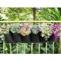 Sac De Plantation Vertical, Jardin Sac à Plantes Mural Jardinière Suspendue Balcon Pot à Suspendre Intérieur Extérieur Fleur 6 Poches (Noir)