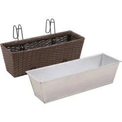 Jeu De Jardinières De Balcon Trapèze Rotin 50 Cm 2 Pcs Marron VidaXL -Outsunny Eda Magasin 980709 5