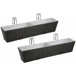 Ensemble De Jardinières De Balcon Trapèze Rotin 80cm 2 Pcs Noir VidaXL