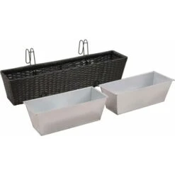 Ensemble De Jardinières De Balcon Trapèze Rotin 80cm 2 Pcs Noir VidaXL -Outsunny Eda Magasin 980710 5