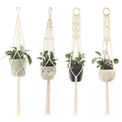 Suspension Plantes Macramé, 4 Pièces Macramé Panier De Supports De Plantes Avec 4 Crochets De Suspension, Tissés à Main Fleurs En Macramé Plant Hangers Pour Jardin Décor Intérieur Extérieur -Outsunny Eda Magasin 98404387 3